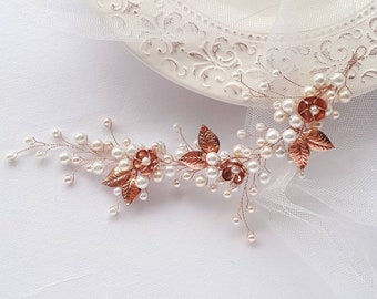 Rose gold flower hair vine Wedding rose gold hair piece