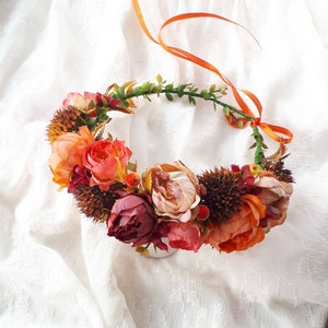 Burnt orange flower crown Rust orange wedding headpiece Burgundy floral crown