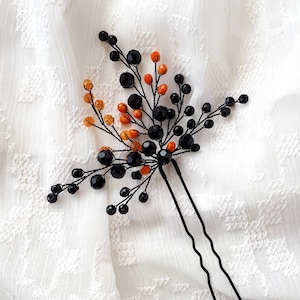 Black and orange gothic hair piece Black wedding hair pin image 1