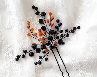 Black and orange gothic hair piece Black wedding hair pin