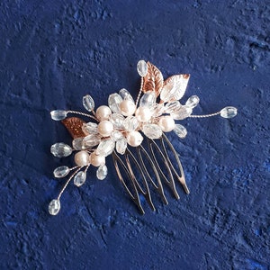 Rose gold hair comb Rose gold leaf hair piece for bride