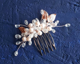 Rose gold hair comb Rose gold leaf hair piece for bride