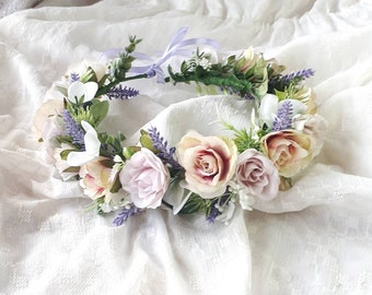 Lavender wedding flower crown Boho floral headpiece