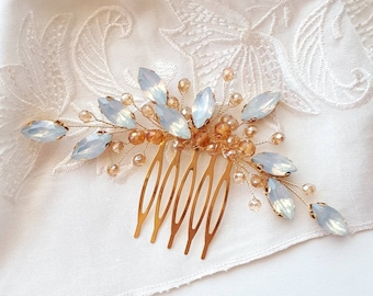 Opal bridal hair comb Gild wedding hair piece for bride