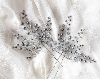 Silver wedding hair pins set Bridal hair piece clip Wedding hair accessories