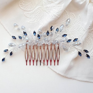 Navy blue rhinestone hair comb Blue crystal wedding hair piece