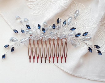 Navy blue rhinestone hair comb Blue crystal wedding hair piece