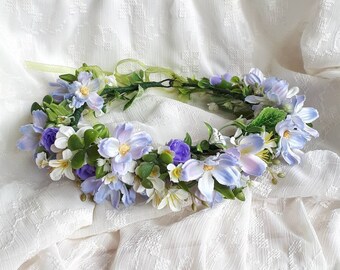 Blue flower bridal head piece Dusty blue wedding flower crown