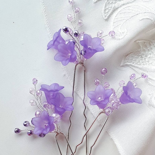 Purple Flower Wedding Hair Pins Lavender Hair Pin Set Lilac Etsy