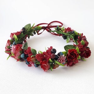 Burgundy flower crown Marsala bridal head piece