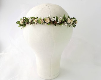 Greenery bridal flower crown Cottagecore tiara Woodland flower crown