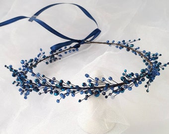 Sapphire bridal hair piece Navy blue crown