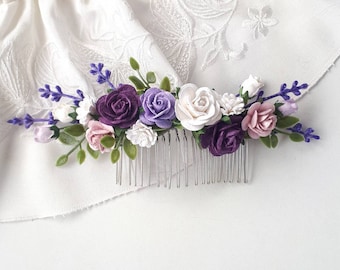 Lavender hair comb Purple flower hair piece Wedding floral hair accessories