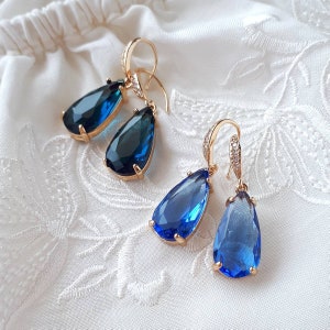 Navy blue bridal earrings Dusty blue drop earrings wedding image 1