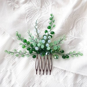 Green crystal hair comb Sage green wedding hair piece