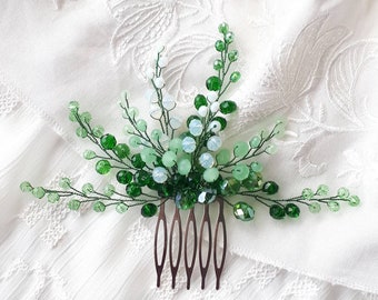 Green crystal hair comb Sage green wedding hair piece