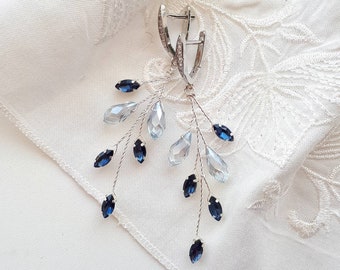 Navy blue bridal earrings Blue crystal vine earrings