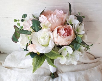 White pink wedding bouquet Peony wedding bouquet