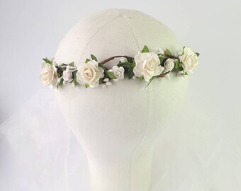White flower head piece White and green bridal flower crown