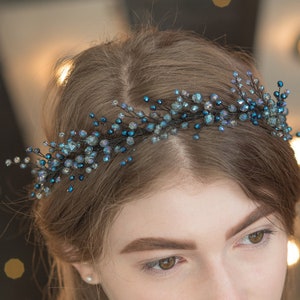 Dusty blue gothic crown Sapphire bridal head piece