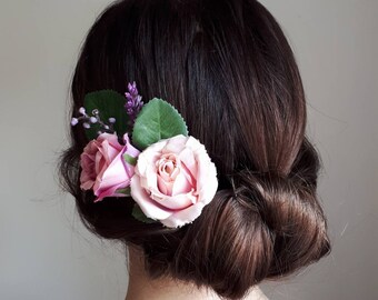 Blush pink flower hair comb Floral wedding hair piece for bride Bridal flower comb