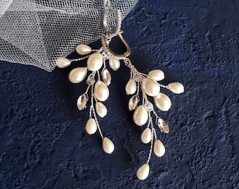 Ivory pearl vine earrings Long bridal earrings dangle