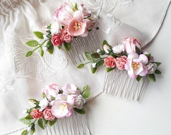 Pink bridal floral hair comb Wedding flower hair piece