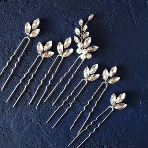 Crystal wedding hair pins set Bridal silver hair piece for wedding