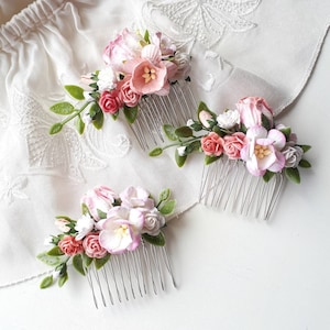 Pink bridal floral hair comb Wedding flower hair piece