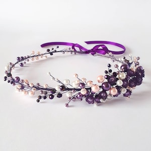 Purple bridal crown Pearl wedding headpiece