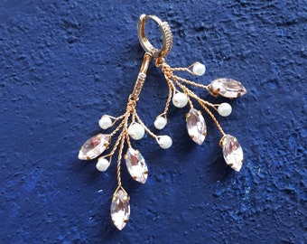 Blush crystal earrings Gold bridal vine earrings