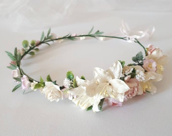 White wedding flower crown Bridal head piece floral