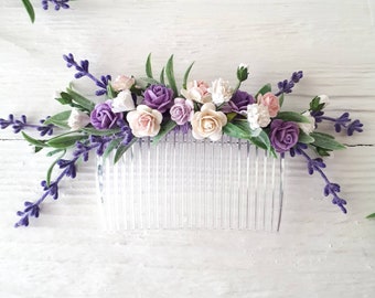 Lavender hair comb Purple flower hair piece Wedding floral hair accessories