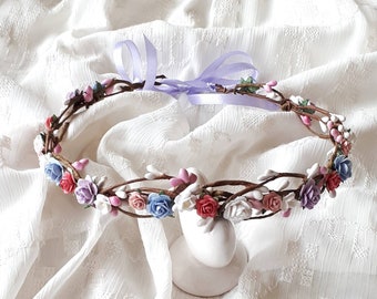 Colorful wedding flower crown Floral bridal head piece