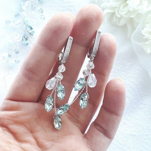 Ice blue crystal earrings Bridal vine earrings