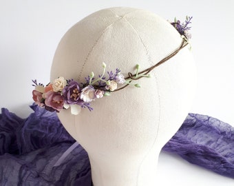 Purple bridal flower crown Lavender wedding headpiece