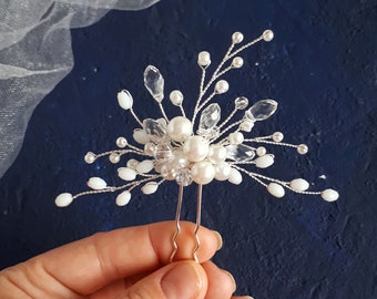 Pearl hair pins Crystal wedding hair piece for bride