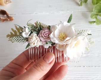 White wedding flower comb Floral bridal hair piece