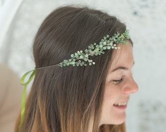Sage green hair accessories Greenery bridal crown