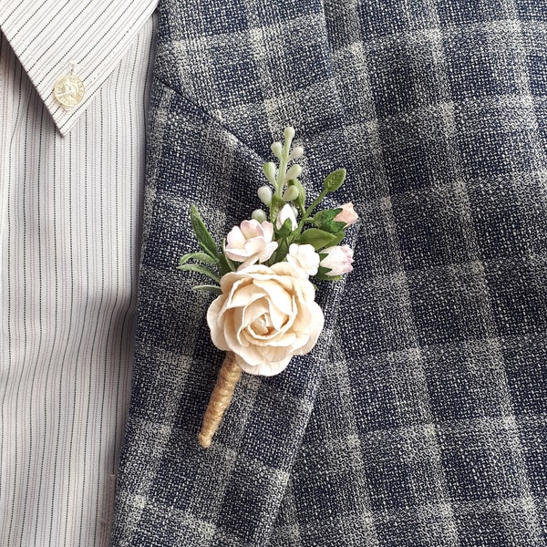 Groom boutonnière pivoine Fleur blanche boutonnière