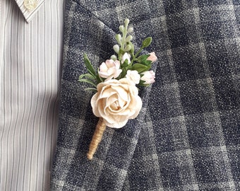 Groom boutonniere peony White flower boutonniere