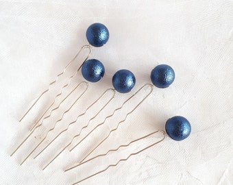 Blue pearl hair pins Navy blue bridal hair piece