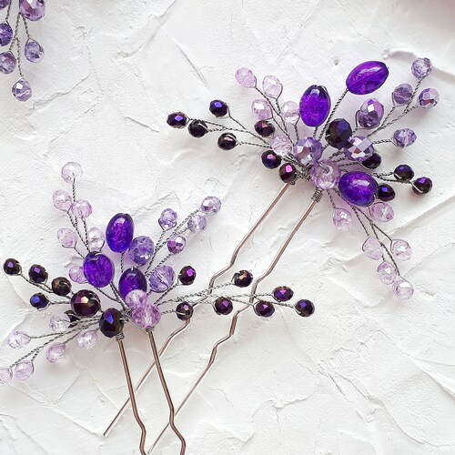 Purple Hair Piece for Wedding Purple Bridal Hair Pins Etsy