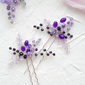 Lavender hair pins set for 2 Purple bridal hair piece