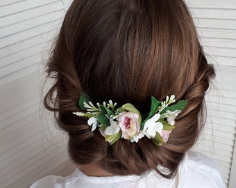 Blush flower hair piece for bride Wedding floral hair comb