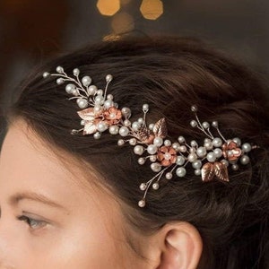 Braut Haarkranz rose gold Perle Hochzeit Haarschmuck für Bide Bild 2