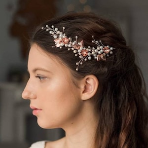 Bridal hair vine rose gold Pearl wedding hair piece for bide image 1