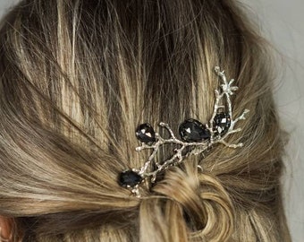 Gothic hair comb wedding Black crystal hair piece