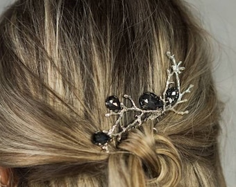 Gothic hair comb wedding Black crystal hair piece