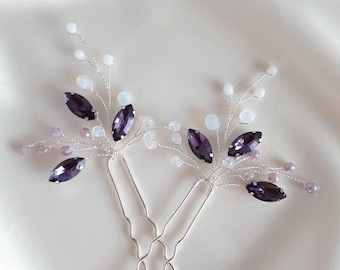 Épingles à cheveux de mariée violettes pièce de cheveux en cristal mariage pince à cheveux de mariée lavande